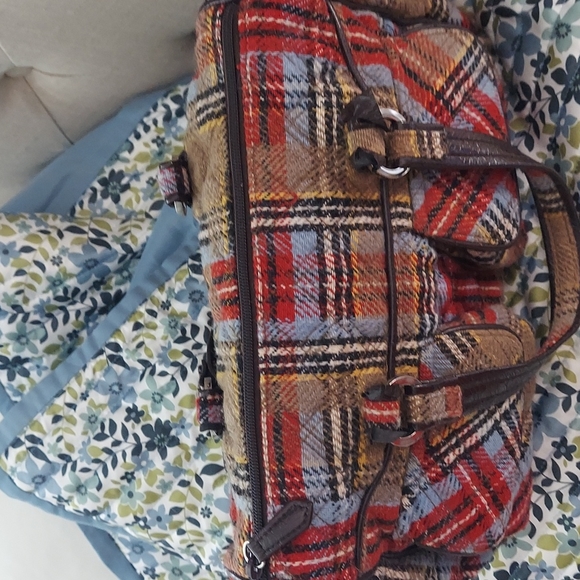 Vintage Vera Bradley Patchwork Plaid Tweed Wool Satchel Handbag - Picture 7 of 16